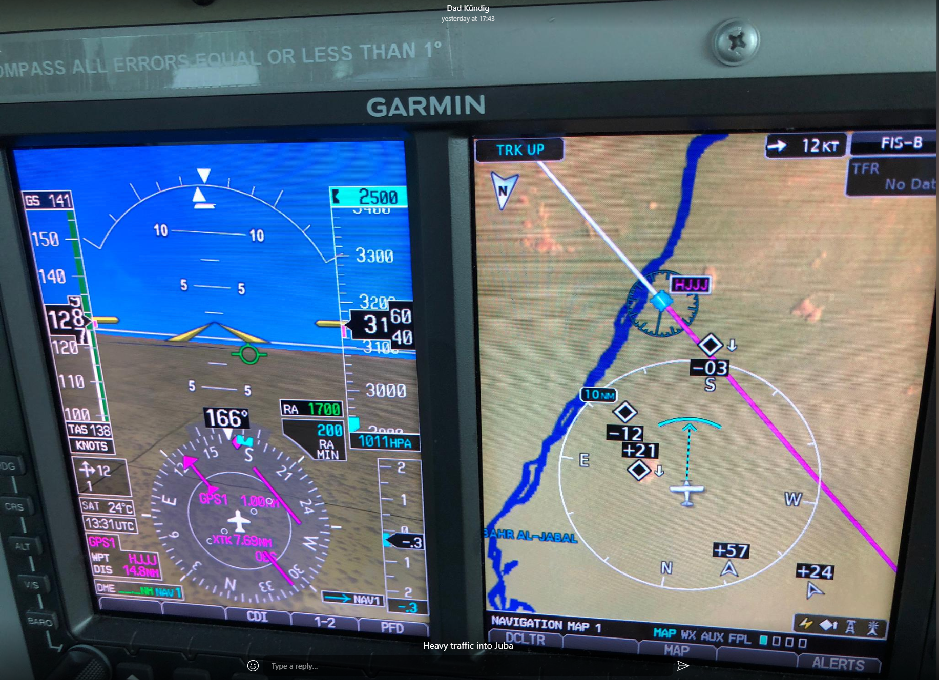Überführungsflug - Anflug auf Juba